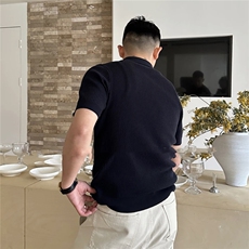 网图V领针织衫条纹纯色薄款短袖8204-P50，男装针织衫/毛衣，星座1012-1
