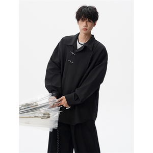 8XL-M 风新中式黑色翻领长袖衬衫男秋季休闲衬衣痞帅CS537P58图片