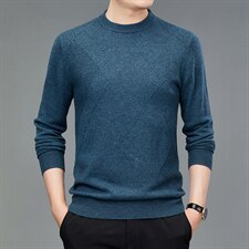 2023秋季新款男士圆领纯色毛衣中年商务休闲上衣纯羊毛男装针织衫，男装针织衫/毛衣，电商B212（原钱塘6029）
