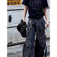 美式解构设计工装多口袋牛仔裤秋季男女宽松裤子直筒NZU17，男装牛仔裤，星座516A