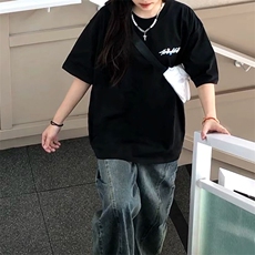 万针全刺绣工艺抖音得物高品质260克重磅纯棉双纱美式高街短袖T恤，男装T恤，电商A486