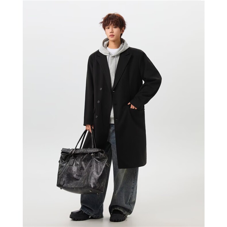 毛呢大衣男中长款韩版呢子外套ins潮流韩系风衣呢料W6912-P95，男装风衣，星座412-3