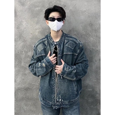 春秋季小众复古做旧牛仔夹克外套废土拉链大口袋JK8637，男装夹克，星座1116A（原606A-3）