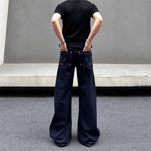 丹宁原牛绿松石撞钉弯刀牛仔裤宽松cleanfit阔腿长裤子RK3019-P50,男装牛仔裤,星座412-3