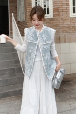 欧洲站蕾丝拼接牛仔马甲外套女装春夏2025年新款大码上衣欧货时尚，女装马甲，秋水欣儿