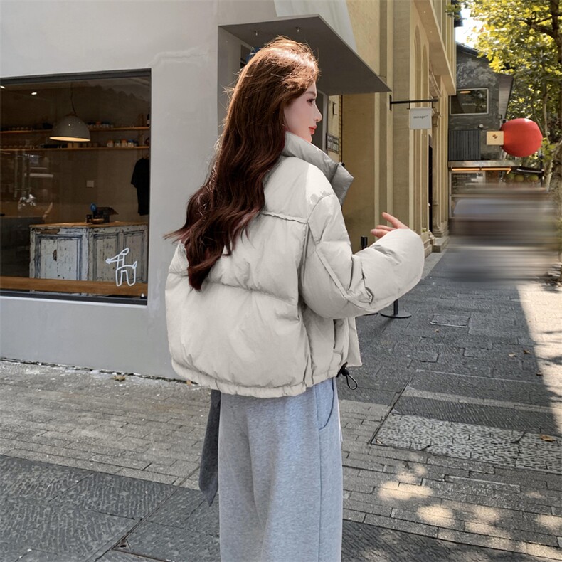 现货新款羽绒服女短款韩版立领简约加厚小个子高级感面包服外套潮图片