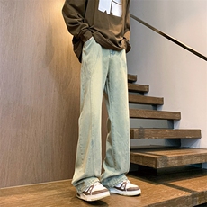 美式高街渐变水洗牛仔裤男款微喇拼接潮牌裤子复古KZ014P63加绒73，男装牛仔裤，电商B312