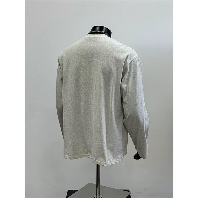 网图现货美式复古涂鸦白花灰圆领长袖T恤打底衫CT818-P29,男装T恤,电商C310
