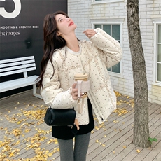 波点风潮短款羽绒服女2025冬季新款木耳边90白鸭绒保暖显瘦外套，女装羽绒服，2C153