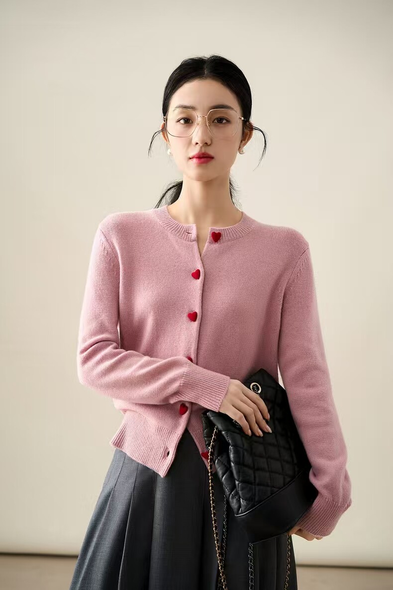 法式miu系开衫100纯棉针织毛衣女2025新款秋冬加厚保暖毛衣外套潮,针织衫/毛衣,初婷羊绒