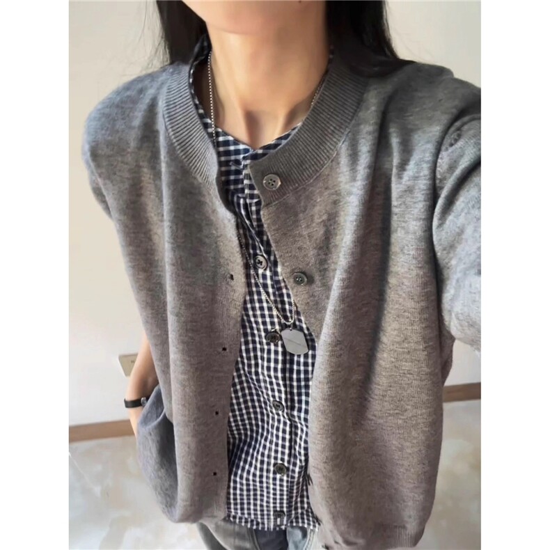 MY7100-P79假两件格子拼接开衫毛衣男秋季设计感美式慵懒针织衫,男装针织衫/毛衣,电商B323A