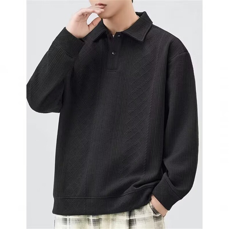 2026新款日系菱形格POLO衫男款长袖春秋季简约高级感翻领卫衣服,男装Polo衫,星座715-4
