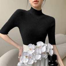 2025新半高领五分袖羊毛针织衫女内搭毛衣中袖无缝上衣打底，女装针织衫/毛衣，皓宇羊绒