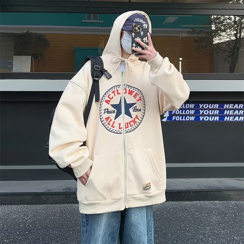 TN2100-P45设计感袖子可拆卸连帽开衫卫衣春季宽松复古帽衫外套,男装卫衣,电商C233