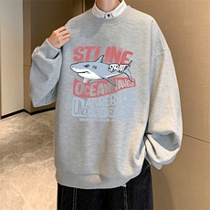 华夫格卫衣圆领卫衣男大码长袖t恤男外套HW76331-P30加绒款-P40，男装卫衣，电商A040