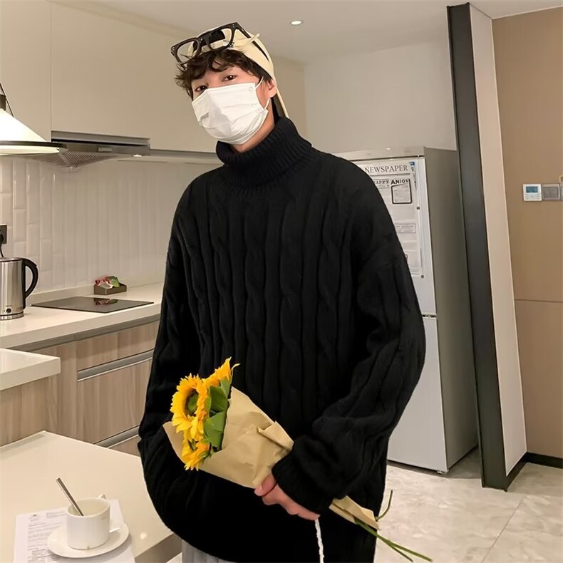 高领毛衣男秋冬加厚麻花针织衫ins潮流痞帅宽松打底线衣YM006-P45,男装T恤,星座1008-2