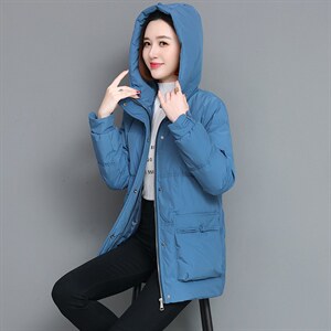 时尚保暖中长款连帽棉服 显瘦修身冬季女装外套图片