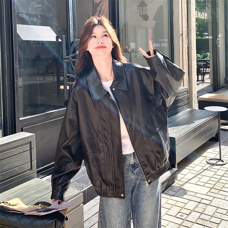 【已出】深咖色皮衣外套W584-P165-K228,女装皮衣,2C209