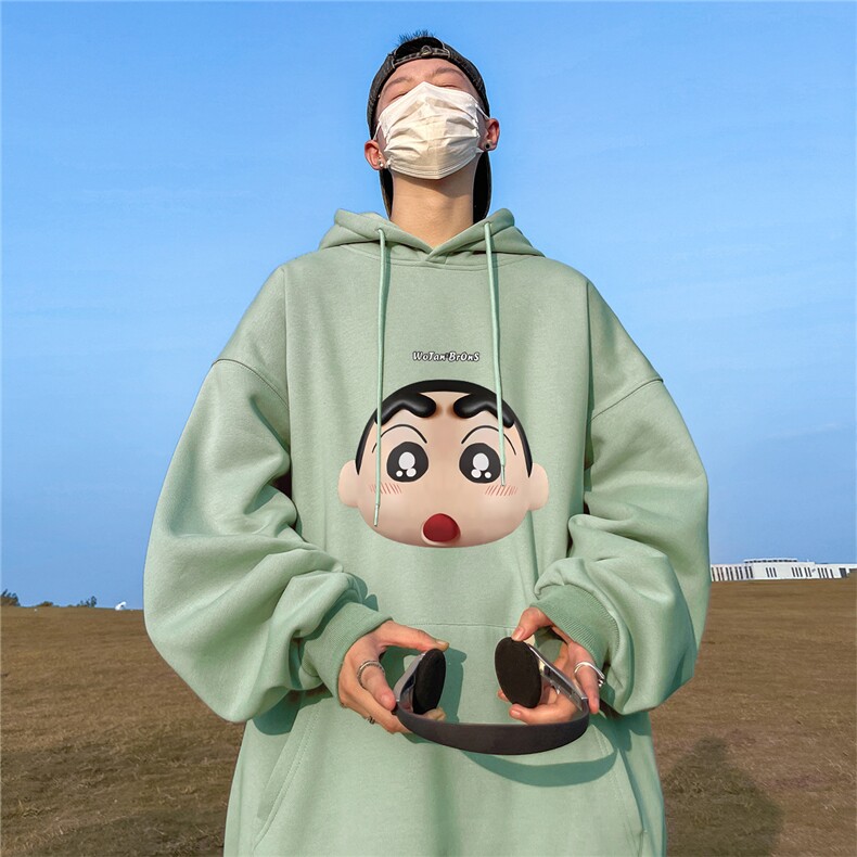 ！秋季重磅宽松大码港风小新3D头印花连帽卫衣LW119-特p35,男装卫衣,星座508（原C305）