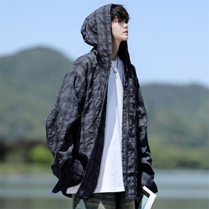 廓形防晒衬衫男夏季长袖冰丝薄款亚麻格子衬衣开衫外套CS29006P48图片