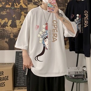 Q11161-P30京剧脸谱 春夏季七分袖t恤男大码五分袖男短袖中袖图片
