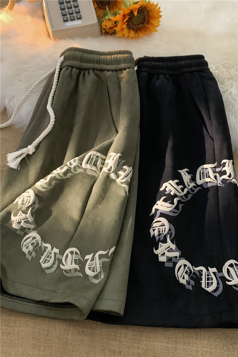 高街麂皮绒潮流休闲裤潮流字母发泡印花短裤B315-K23247-p45控58,男装休闲裤,电商B315
