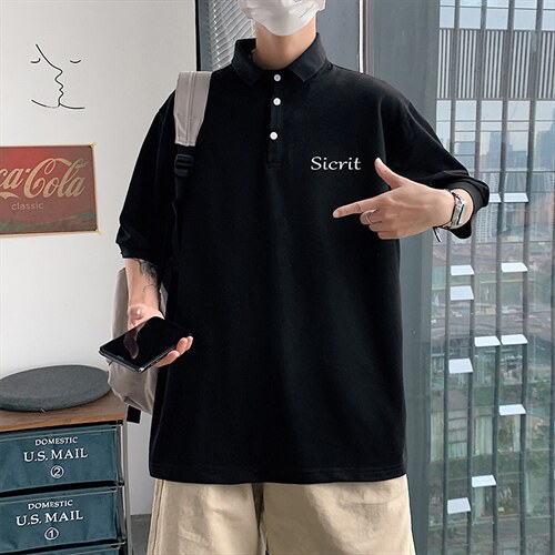 PL57098-P35 翻领短袖polo衫男大码胖子半袖t恤男有领保罗衫 模特图片
