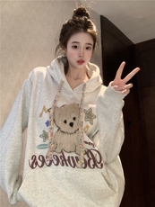 华棉复合真超加绒加厚卫衣女秋冬宽松设计感刺绣连帽保暖上衣，商品下架区，网红馆