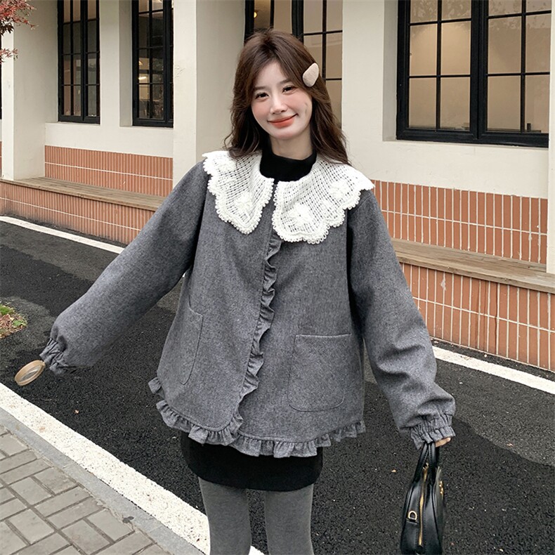 现货 年货款白鸭绒内胆钩花领复古毛织羽绒服2C239-H39-P235-K358图片