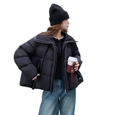 【档口现货】黑色毛线大翻领休闲百搭棉服2C233-831-P235-K349，女装棉衣/棉服，2C233