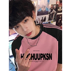 黑袖拼粉色