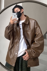 港风翻领pu皮面料皮衣男潮流休闲宽松皮衣外套男77107P78控108，男装皮衣，星座227-7