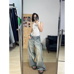 美式复古直筒牛仔裤女2025年新款高腰宽松窄版阔腿裤子图片