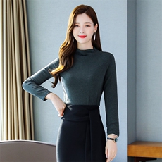 2021年秋季潮流舒适简约时尚百搭纯色圆领长袖修身蕾丝衫/雪纺衫，女装蕾丝衫/雪纺衫，盈茜