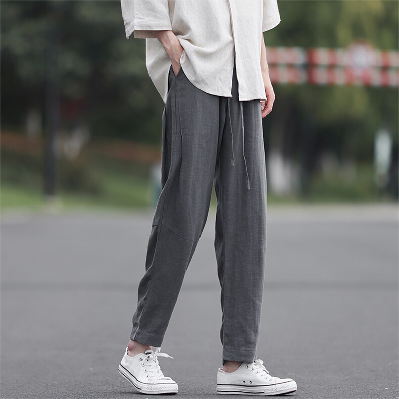 8XL-M亚麻裤男休闲束脚裤潮薄款宽松男生九分锥形哈伦裤K920P58,男装休闲裤,电商D206-1