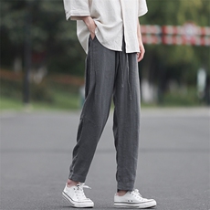 8XL-M亚麻裤男休闲束脚裤潮薄款宽松男生九分锥形哈伦裤K920P58，男装休闲裤，电商D206-1
