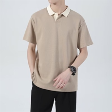 夏季拼色翻领套头短袖男士垂感半袖POLO衫冰丝T恤上衣服TA09，男装Polo衫，星座1116A-2（原606A-1）