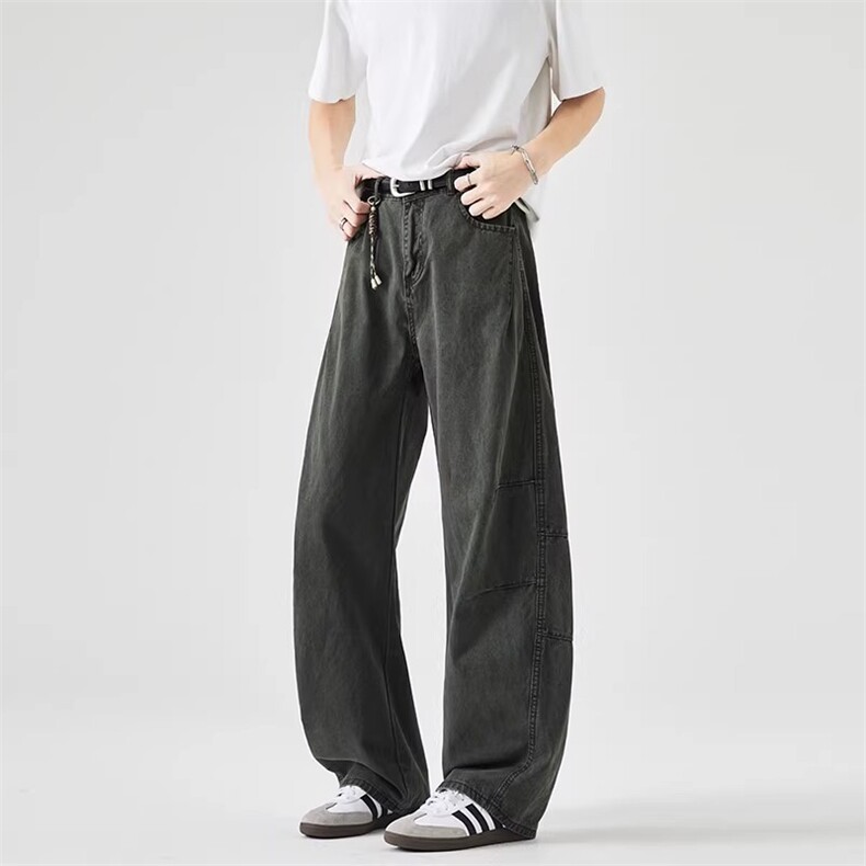 美式复古军绿色直筒褶皱拼接工装裤男春秋季宽松裤子休闲ZF13P47,男装工装外套,星座1112-1