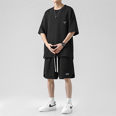 凉感冰丝运动套装速干短袖健身休闲短裤夏装两件套TZ12-特批70，男装休闲套装，星座718