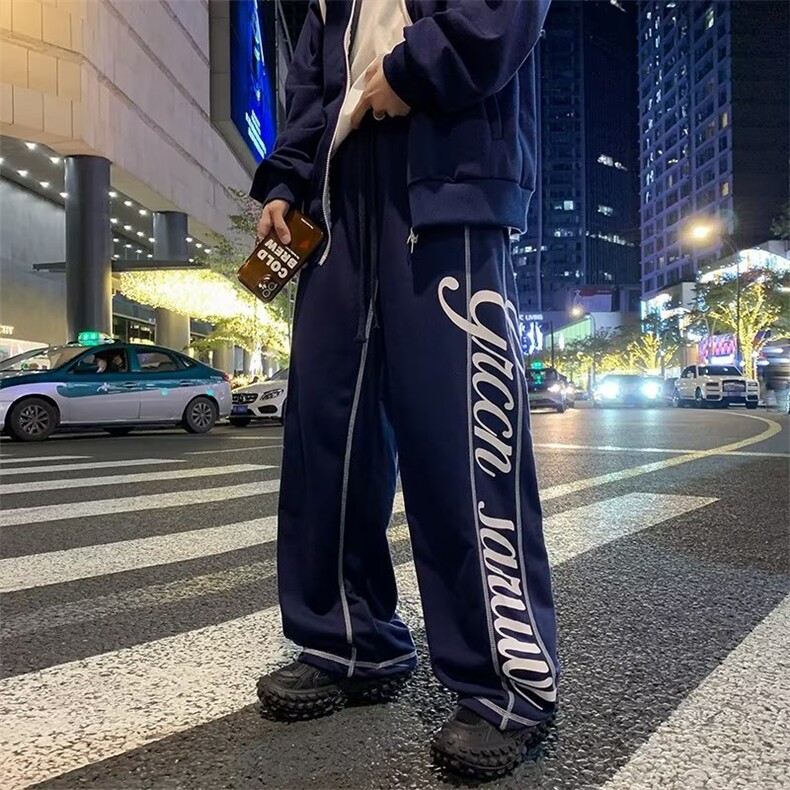 秋冬美式运动裤2023新款男女直筒双明线休闲拖地裤长裤GK55P38,男装休闲裤,星座1116-2