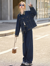 开春穿搭一整套装牛仔两件套女2025新款洋气减龄花色拼接时尚套装，女装套装/套裙，橙子家