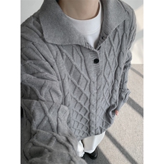 8XL-M韩版polo领麻花针织大码翻领慵懒风宽松百搭毛衣MY1518P75，男装针织衫/毛衣，电商B238