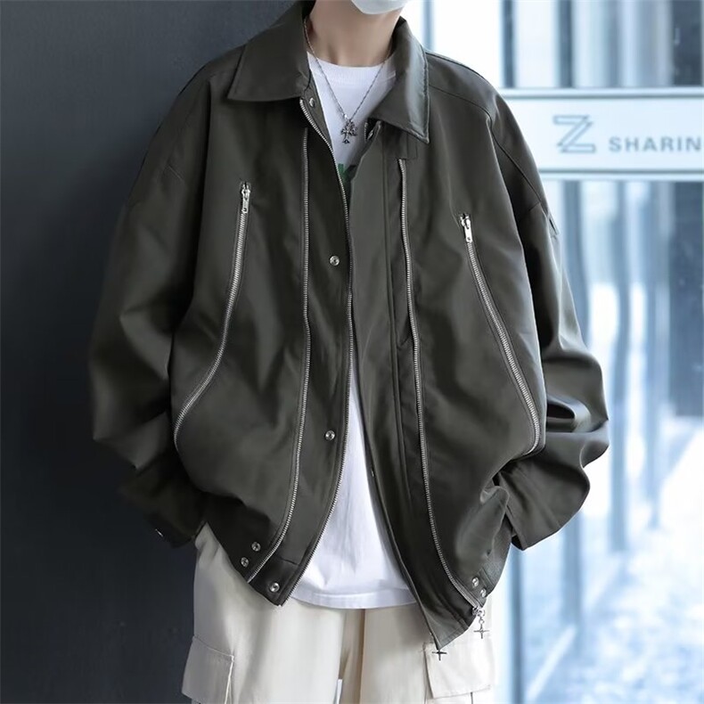 2024冬季新款拉链设计感高街夹克外套机能飞行服外套W5375-P68,男装夹克,星座412-2