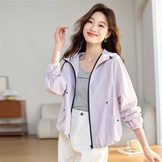 时尚短款连帽防晒外套女2025年夏季新款宽松大码洋气减龄薄款上衣，女装防晒衣，韩派