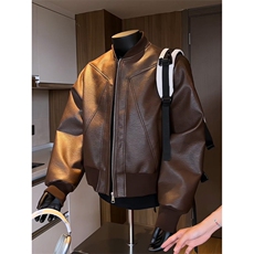 1506-1/J26031/P67美式解构pu皮衣外套男款cleanfit棒球服短款，男装皮衣，星座1506-1