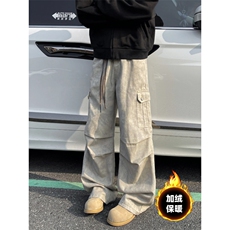 K855-P60加绒P75秋冬加绒加厚扎染工装裤宽松直筒阔腿裤，男装休闲裤，电商B327