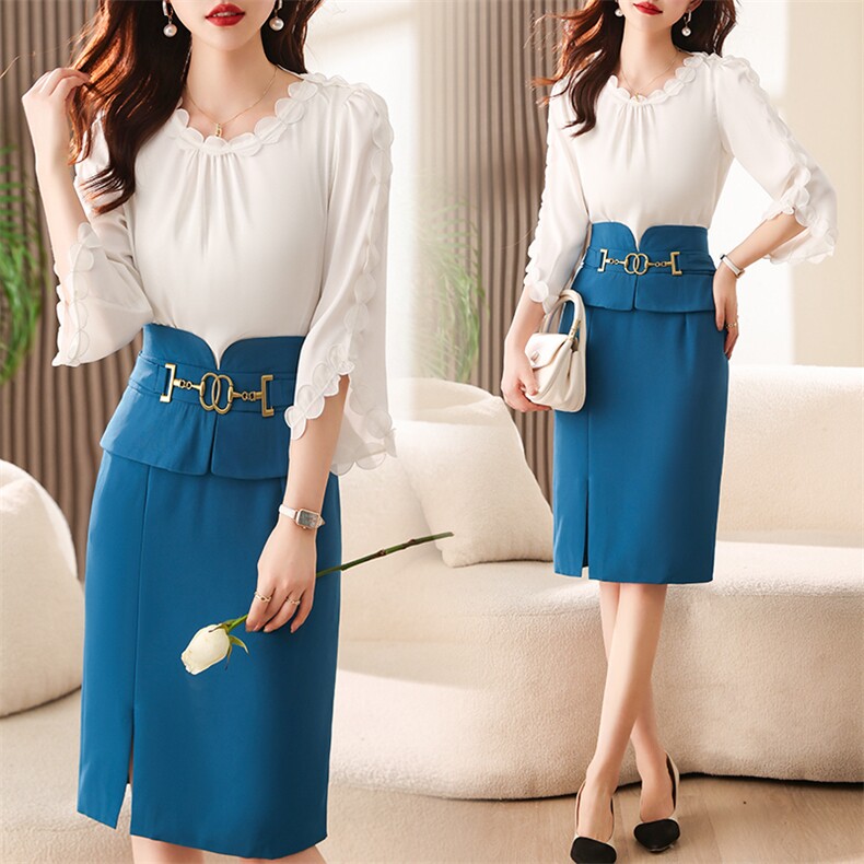 气质荷叶边半身裙女春秋2025新款显瘦高腰包臀一步裙中长款职业裙，女装套装/套裙，卡杰菲