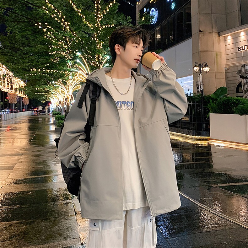 秋季新款二开宽松夹克男纯色冲锋衣外套DSA157B-JK7835-特P65,男装夹克,电商A157B