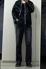 B221美式ins高街暗黑小众泥黄色休闲直筒牛仔裤LK23026-P60控78，男装牛仔裤，电商B221