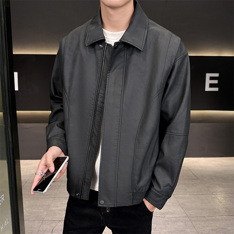 男装皮衣纯色翻领2025秋款时尚皮夹克男外套上衣B317/815/P145,男装皮衣,电商B317